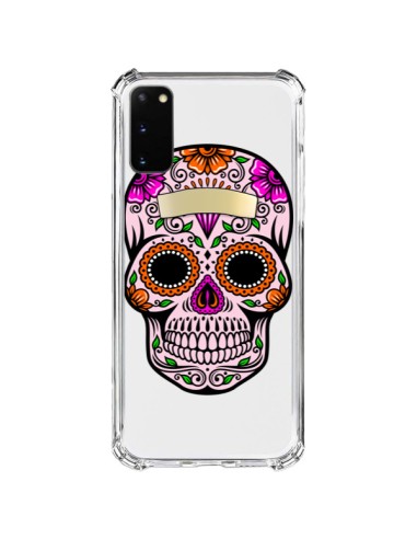 Coque Samsung Galaxy S20 FE Tête de Mort Mexicaine Noir Rose Transparente - Laetitia