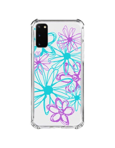 Cover Samsung Galaxy S20 FE Fiori Viola e Turchesi Trasparente - Sylvia Cook