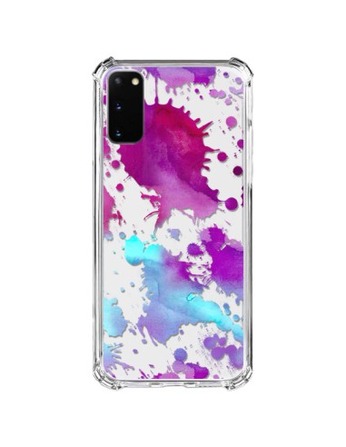 Coque Samsung Galaxy S20 FE Watercolor Splash Taches Bleu Violet Transparente - Sylvia Cook