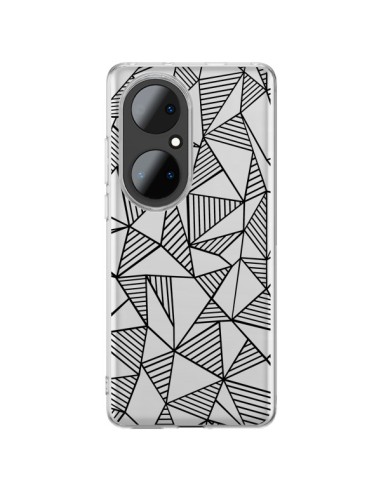 Coque Huawei P50 Pro Lignes Grilles Triangles Grid Abstract Noir Transparente - Project M