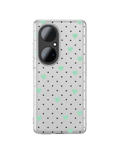 Coque Huawei P50 Pro Point Coeur Mint Bleu Vert Pin Point Heart Transparente - Project M