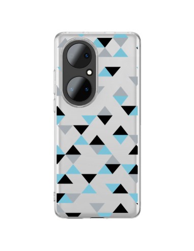 Coque Huawei P50 Pro Triangles Ice Blue Bleu Noir Transparente - Project M