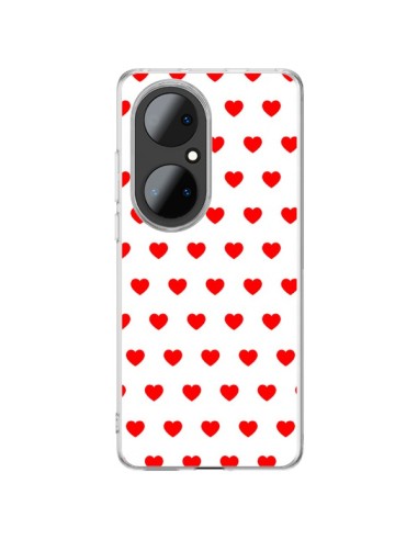 Coque Huawei P50 Pro Coeurs Rouges Fond Blanc - Laetitia