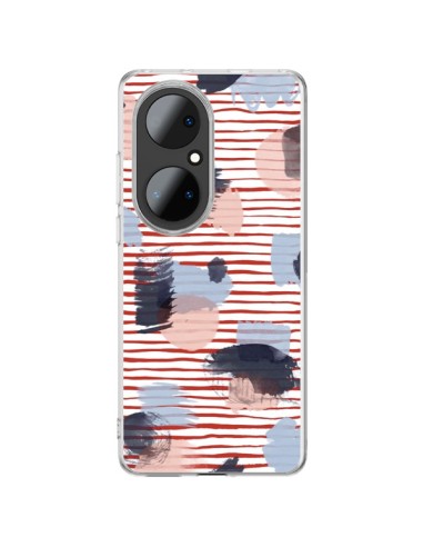 Coque Huawei P50 Pro Watercolor Stains Stripes Red - Ninola Design