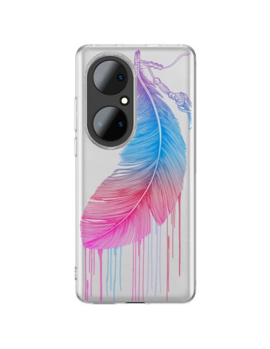 Coque Huawei P50 Pro Plume Feather Arc en Ciel Transparente - Rachel Caldwell