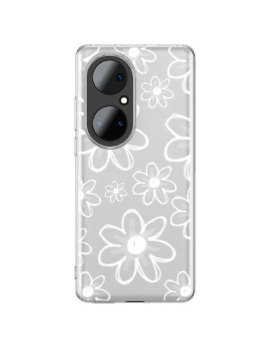 Coque Huawei P50 Pro Mandala Blanc White Flower Transparente - Sylvia Cook