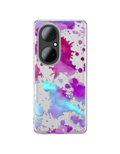 Coque Huawei P50 Pro Watercolor Splash Taches Bleu Violet Transparente - Sylvia Cook