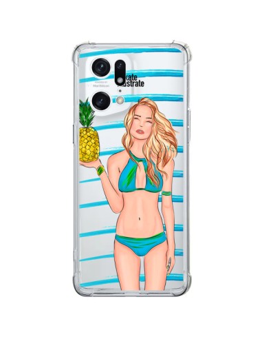 Coque Oppo Find X5 Pro Malibu Ananas Plage Ete Bleu Transparente - kateillustrate