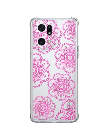 Coque Oppo Find X5 Pro Pink Doodle Flower Mandala Rose Fleur Transparente - Sylvia Cook