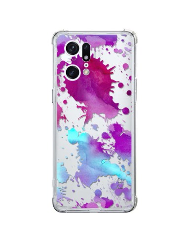 Coque Oppo Find X5 Pro Watercolor Splash Taches Bleu Violet Transparente - Sylvia Cook