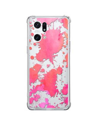 Coque Oppo Find X5 Pro Watercolor Splash Taches Rose Orange Transparente - Sylvia Cook