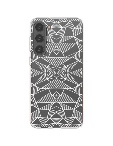 Coque Samsung Galaxy S23 Plus 5G Lignes Miroir Grilles Triangles Grid Abstract Blanc Transparente - Project M