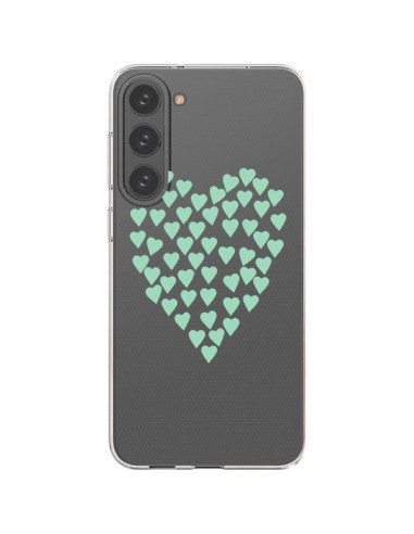 Coque Samsung Galaxy S23 Plus 5G Coeurs Heart Love Mint Bleu Vert Transparente - Project M