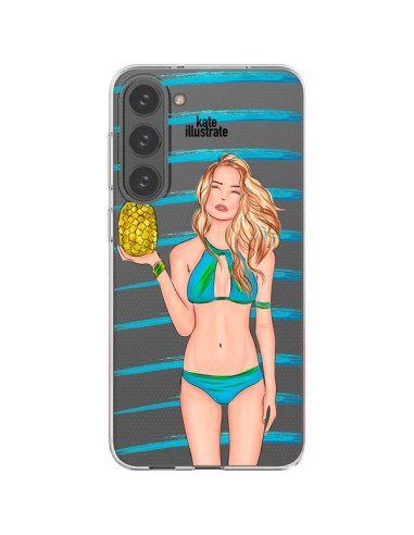 Cover Samsung Galaxy S23 Plus 5G Malibu Ananas Plage Ete Blu Trasparente - kateillustrate