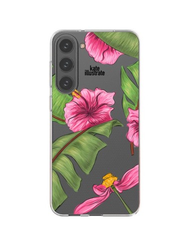 Cover Samsung Galaxy S23 Plus 5G Tropical Leaves Fioris Foglie Trasparente - kateillustrate