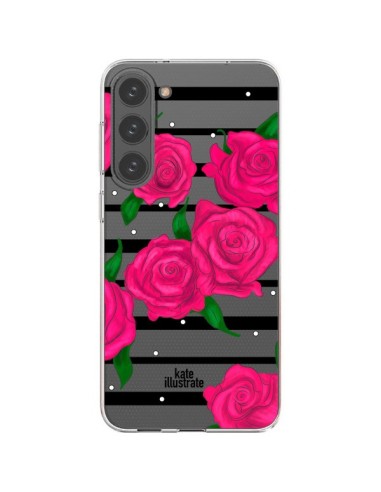 Cover Samsung Galaxy S23 Plus 5G Rosa Fiori Trasparente - kateillustrate