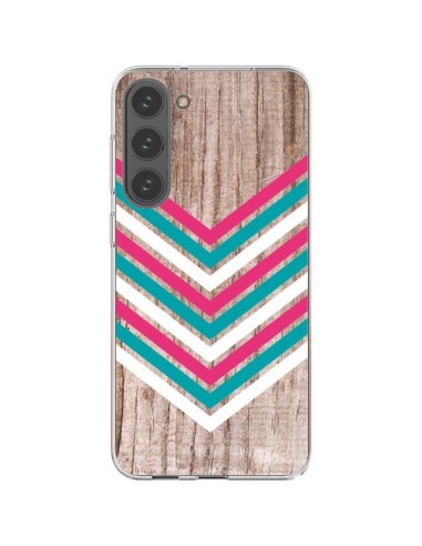 Coque Samsung Galaxy S23 Plus 5G Tribal Aztèque Bois Wood Flèche Rose Bleu - Laetitia