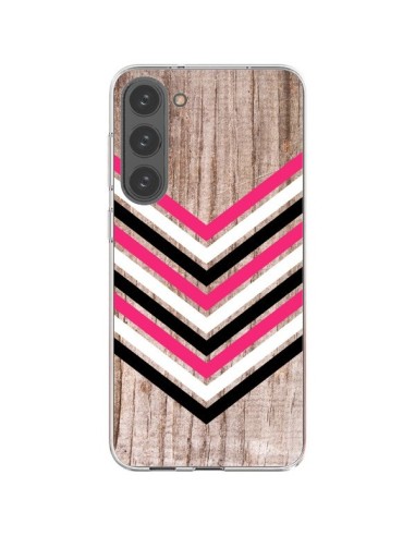 Coque Samsung Galaxy S23 Plus 5G Tribal Aztèque Bois Wood Flèche Rose Blanc Noir - Laetitia