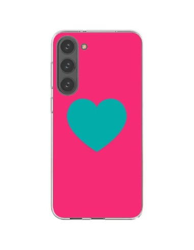 Samsung Galaxy S23 Plus 5G Case Heart Blue Sfondo Pink - Laetitia