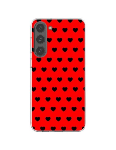 Coque Samsung Galaxy S23 Plus 5G Coeurs Noirs Fond Rouge - Laetitia