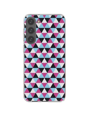 Coque Samsung Galaxy S23 Plus 5G Azteque Triangles Rose Bleu Gris - Mary Nesrala