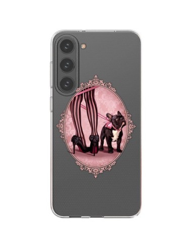 Samsung Galaxy S23 Plus 5G Case Lady Jambes Dog Bulldog Dog Pink Polka Black Clear - Maryline Cazenave