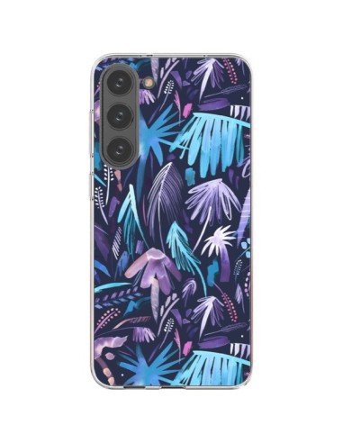 Coque Samsung Galaxy S23 Plus 5G Brushstrokes Tropical Palms Navy - Ninola Design