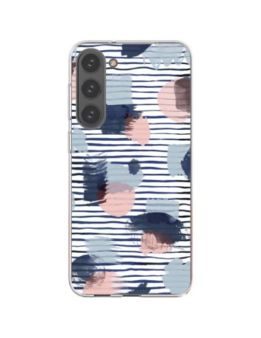 Coque Samsung Galaxy S23 Plus 5G Watercolor Stains Stripes Navy - Ninola Design