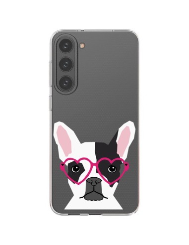 Cover Samsung Galaxy S23 Plus 5G Bulldog Francese Occhiali Cuore Cane Trasparente - Pet Friendly