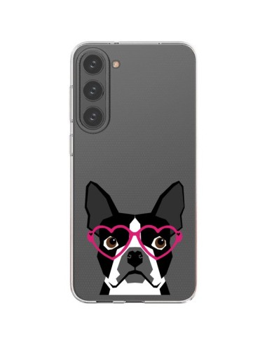 Cover Samsung Galaxy S23 Plus 5G Boston Terrier Occhiali Cuori Cane Trasparente - Pet Friendly