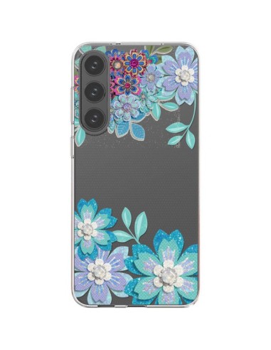 Cover Samsung Galaxy S23 Plus 5G Fiori Invernali Blu Trasparente - Sylvia Cook