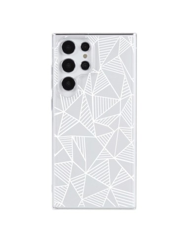 Samsung Galaxy S23 Ultra 5G Case Lines Triangles Grid Abstract White Clear - Project M