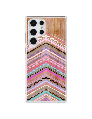 Coque Samsung Galaxy S23 Ultra 5G Purple Chevron Wild Wood Bois Azteque Aztec Tribal - Jenny Mhairi