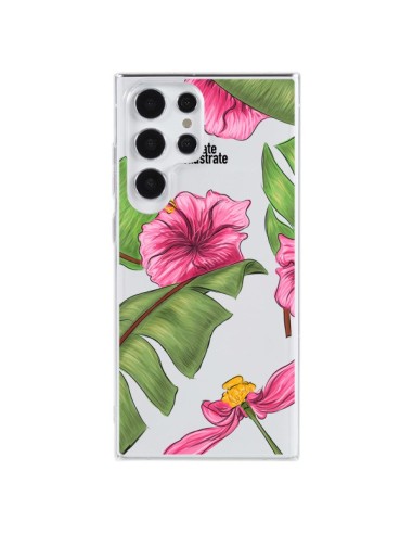 Coque Samsung Galaxy S23 Ultra 5G Tropical Leaves Fleurs Feuilles Transparente - kateillustrate