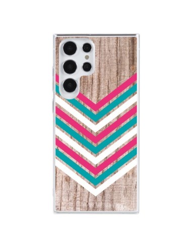 Cover Samsung Galaxy S23 Ultra 5G Tribale Azteco Legno Wood Freccia Rosa Blu - Laetitia