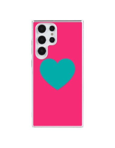 Samsung Galaxy S23 Ultra 5G Case Heart Blue Sfondo Pink - Laetitia