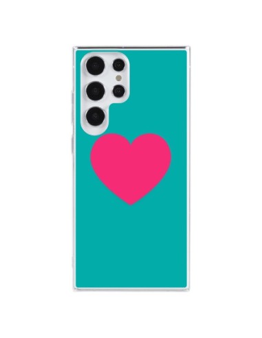 Samsung Galaxy S23 Ultra 5G Case Heart Pink Sfondo Blue  - Laetitia