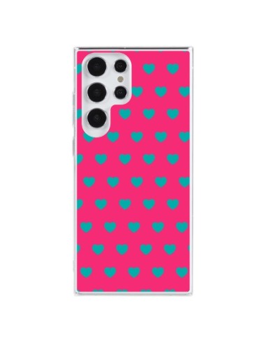 Samsung Galaxy S23 Ultra 5G Case Heart Blue sfondo Pink - Laetitia