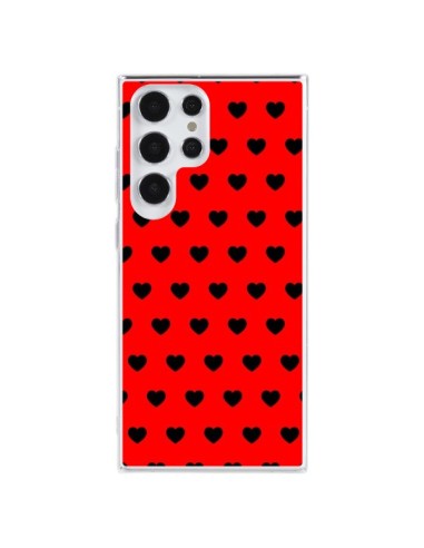 Coque Samsung Galaxy S23 Ultra 5G Coeurs Noirs Fond Rouge - Laetitia