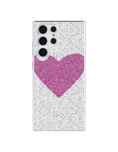 Coque Samsung Galaxy S23 Ultra 5G Coeur Rose Argent Love - Mary Nesrala