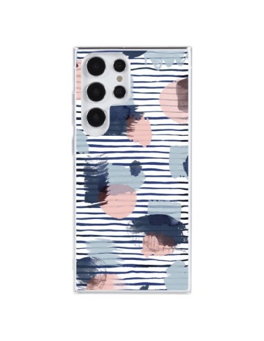 Cover Samsung Galaxy S23 Ultra 5G Watercolor Stains Righe Azzurre - Ninola Design