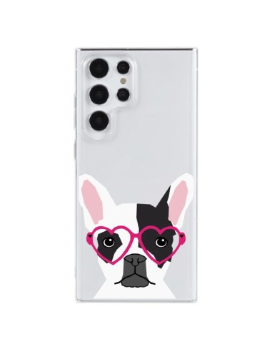 Cover Samsung Galaxy S23 Ultra 5G Bulldog Francese Occhiali Cuore Cane Trasparente - Pet Friendly