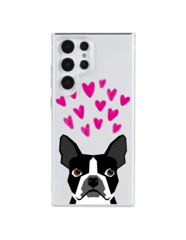 Cover Samsung Galaxy S23 Ultra 5G Boston Terrier Cuori Cane Trasparente - Pet Friendly