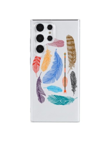 Cover Samsung Galaxy S23 Ultra 5G Piuma Colorata Trasparente - Rachel Caldwell