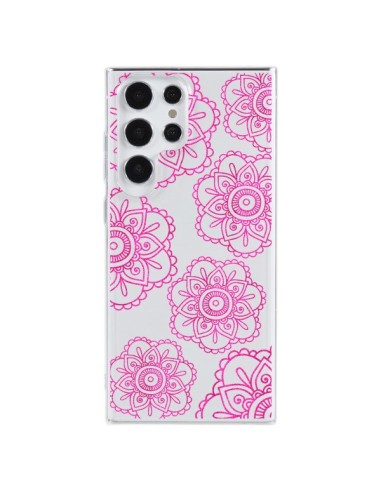 Cover Samsung Galaxy S23 Ultra 5G Doodle  Mandala Rosa Fiori Trasparente - Sylvia Cook