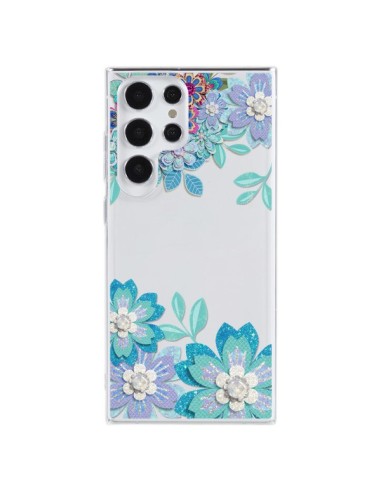 Cover Samsung Galaxy S23 Ultra 5G Fiori Invernali Blu Trasparente - Sylvia Cook