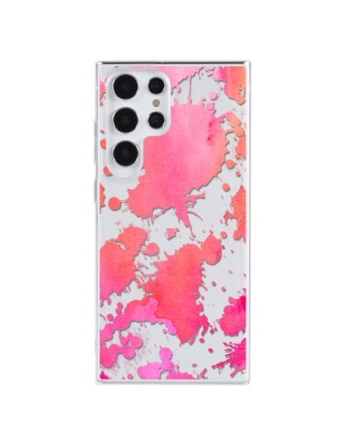 Cover Samsung Galaxy S23 Ultra 5G Splash Colorato Rosa Arancione Trasparente - Sylvia Cook