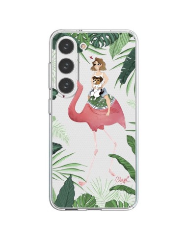 Coque Samsung Galaxy S23 5G Lolo Love Flamant Rose Chien Transparente - Chapo