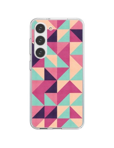 Cover Samsung Galaxy S23 5G Azteque Triangolo Rosa Verde - Eleaxart