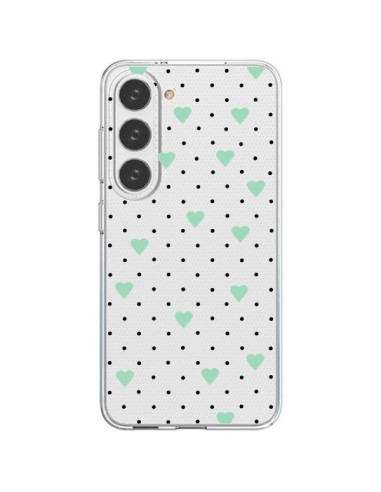 Cover Samsung Galaxy S23 5G Punti Cuori Verde Menta Trasparente - Project M